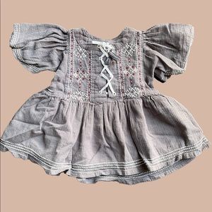 Shabby Chic: Lace-up Front Embroidered Tunic Grey 18M